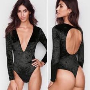 Victoria’s Secret Black Velvet Bodysuit Thong Size M/L